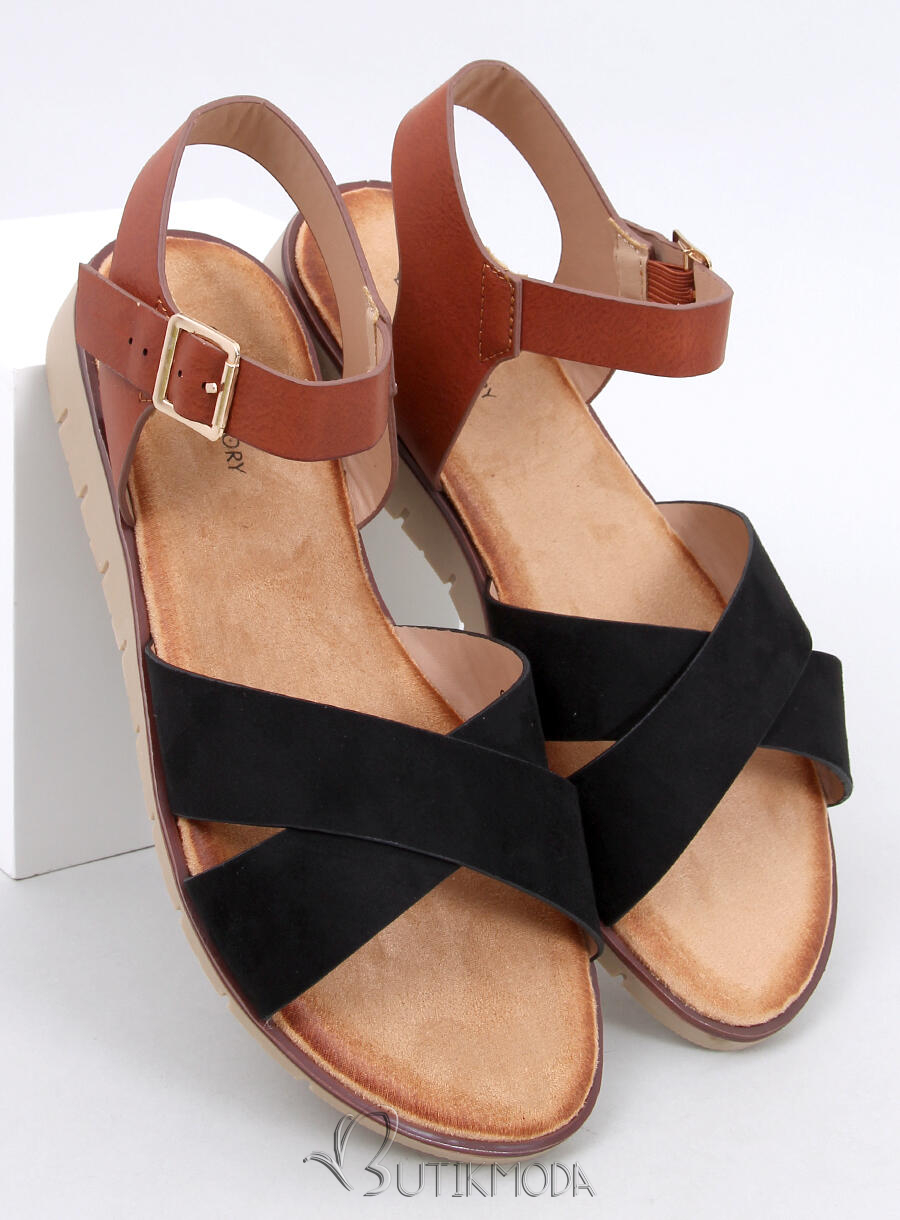 Sandale din piele ecologică maro/negru