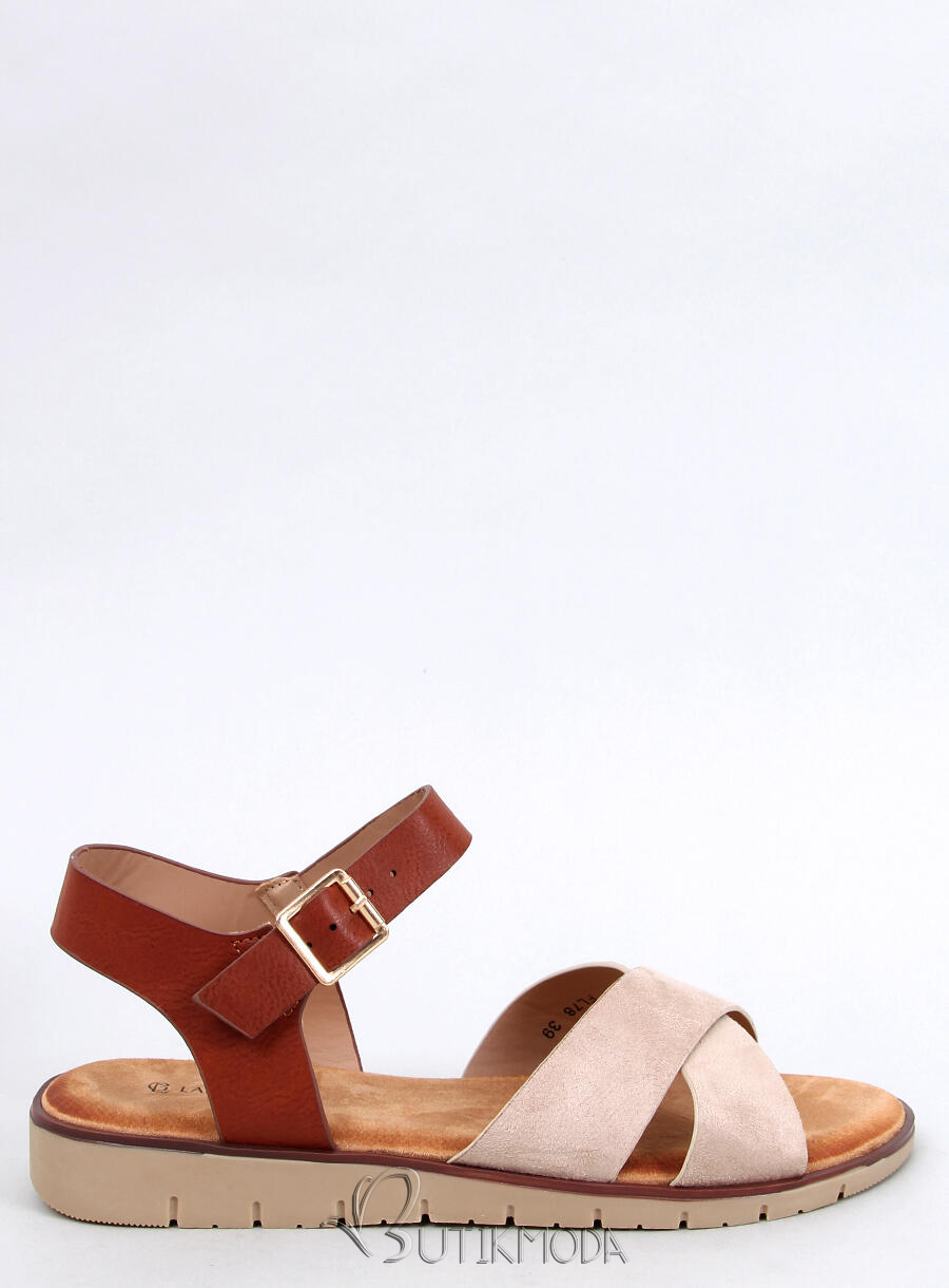 Sandale din piele ecologică maro/bej