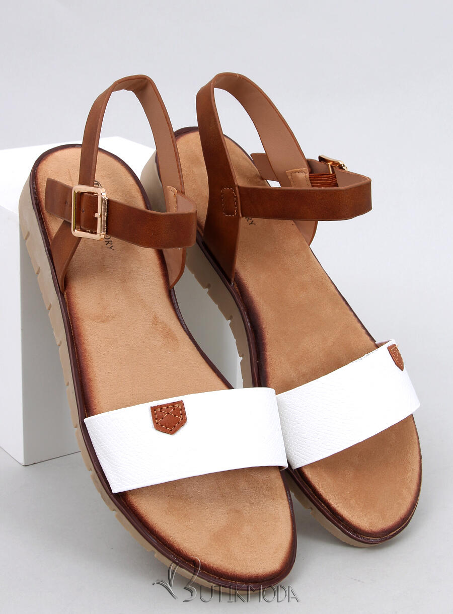 Sandale joase din piele ecologică alb/maro
