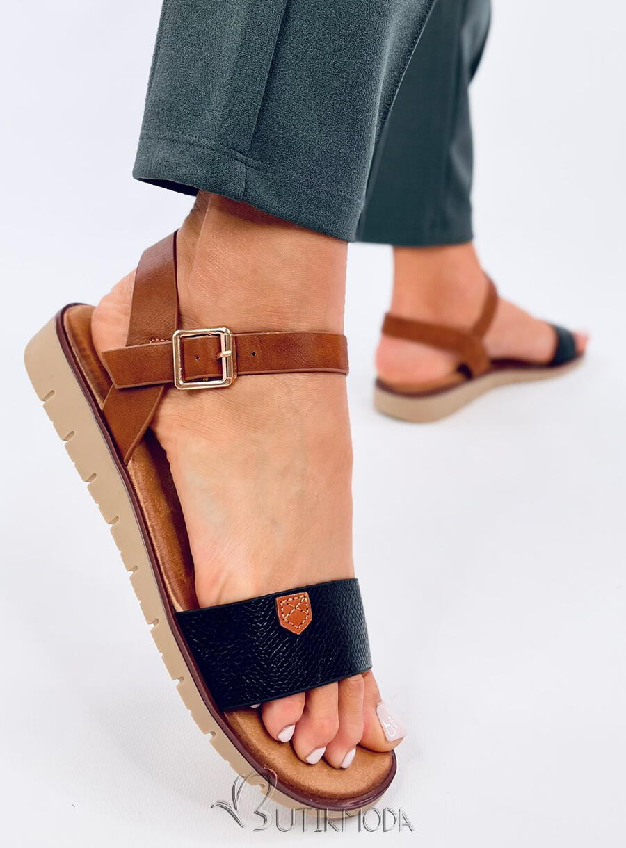 Sandale joase din piele ecologică negru/maro