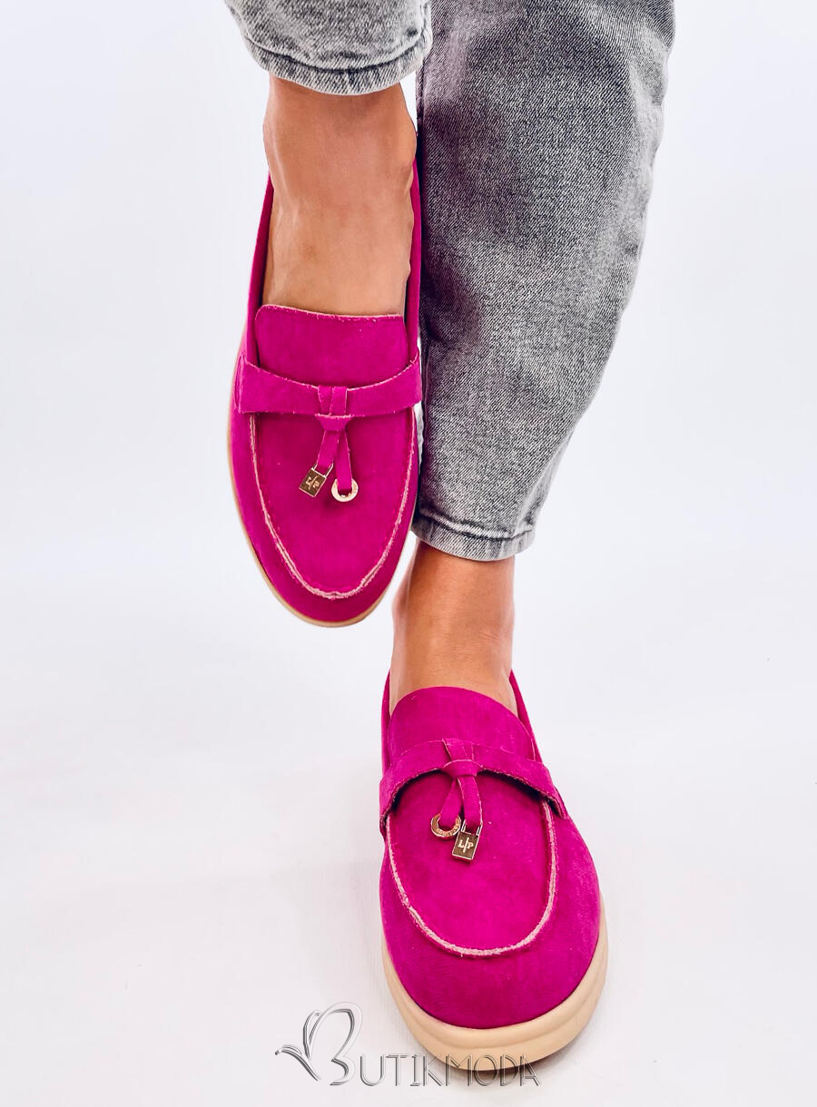 Mocasini de piele intoarsă fucsia Olivia