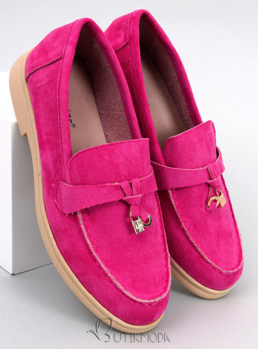 Mocasini de piele intoarsă fucsia Olivia