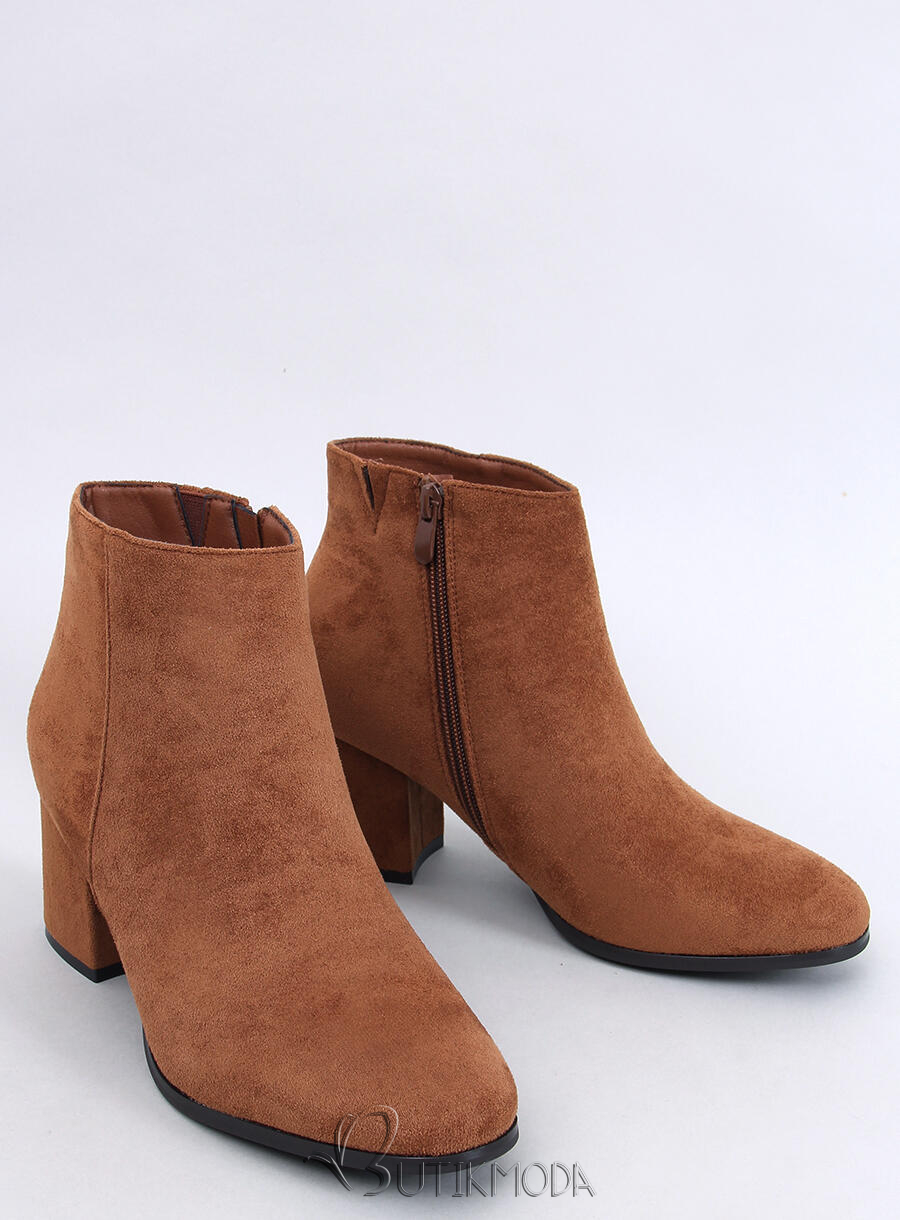 Botine cu toc maro caramel