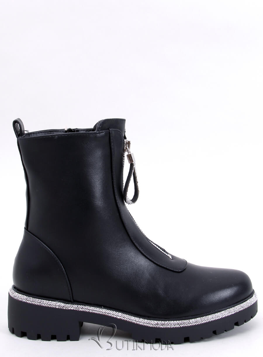 Botine negre decorate cu zirconi