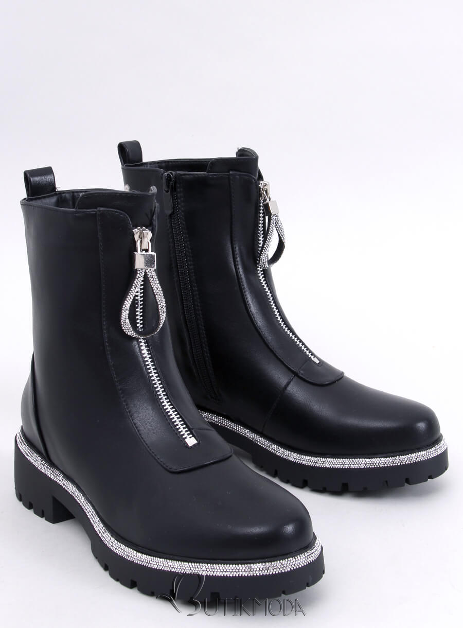 Botine negre decorate cu zirconi