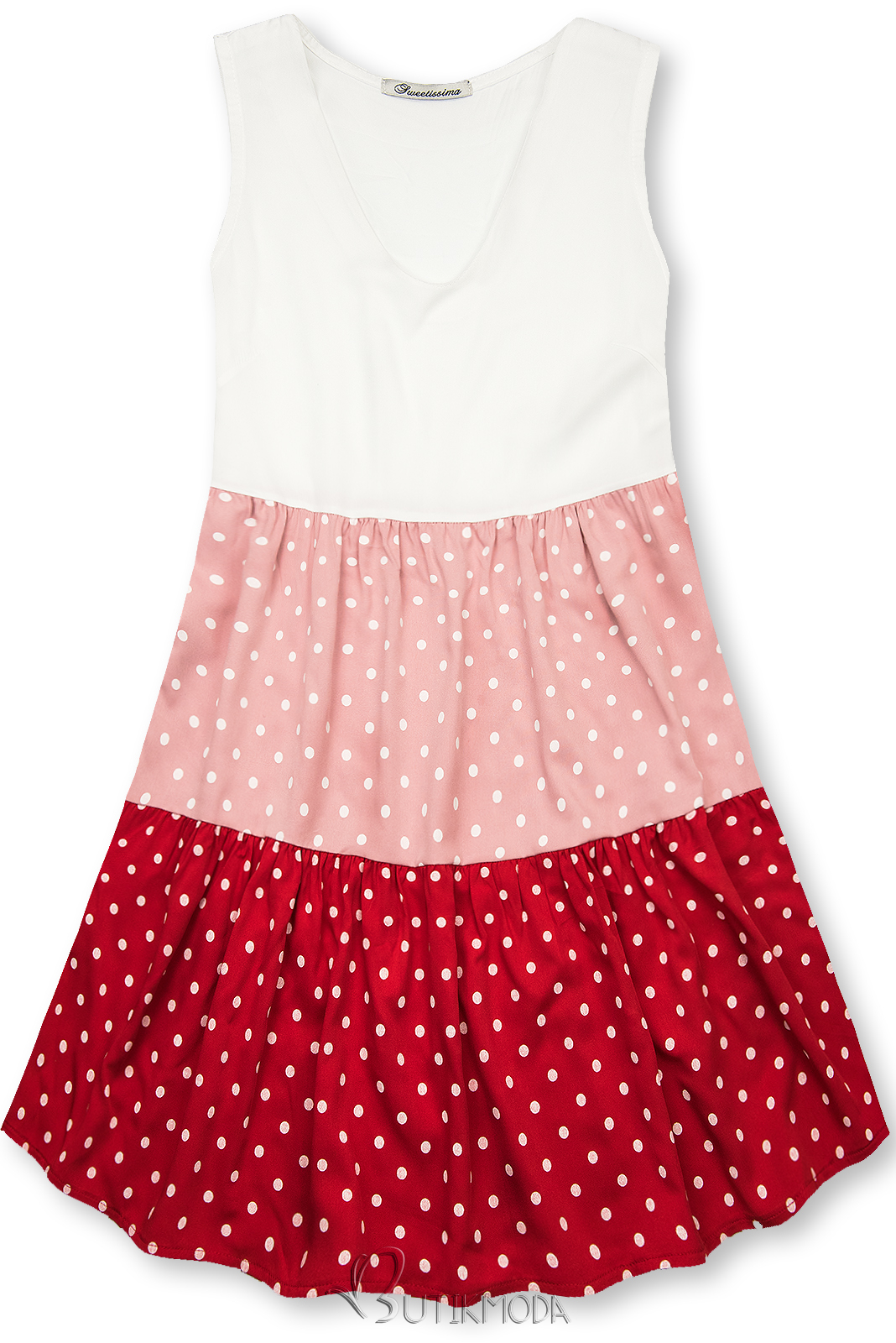 Rochie cu buline din viscoză albă/roz/roșie