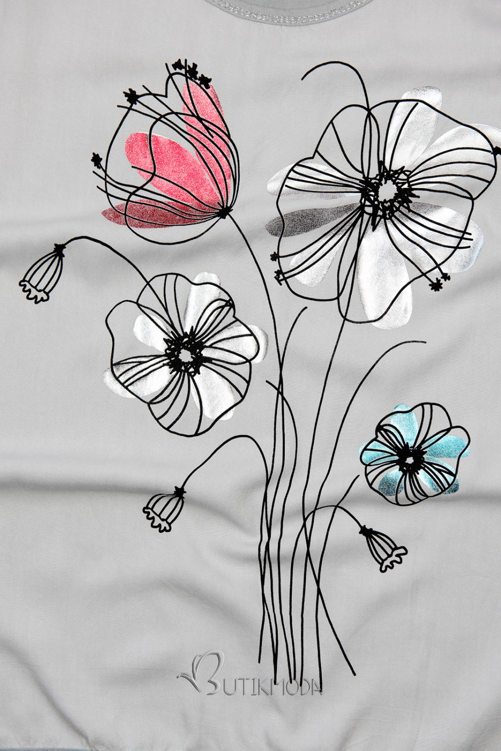 Tricou gri cu imprimeu de flori