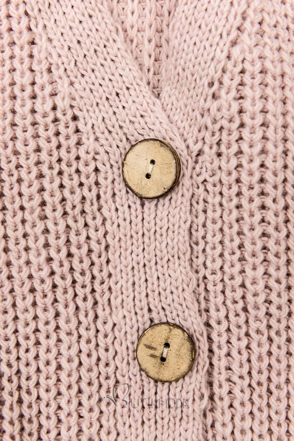 Pulover tricotat cu nasturi roz pudrăt