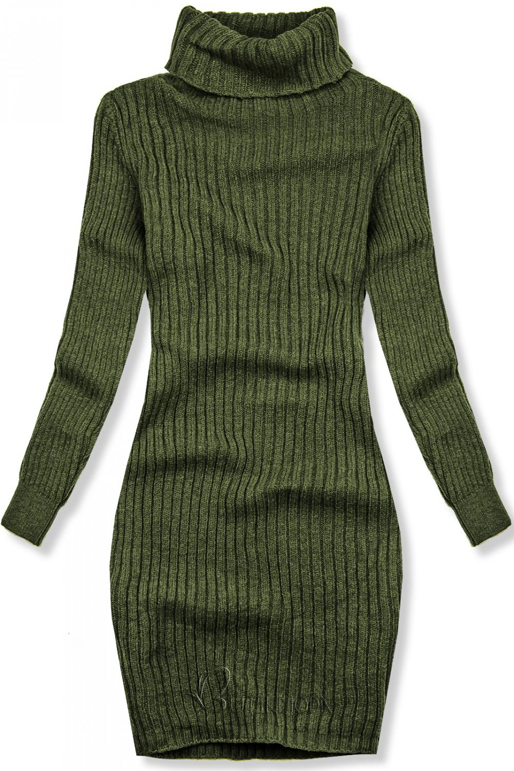 Rochie verde din tricot cu guler înalt
