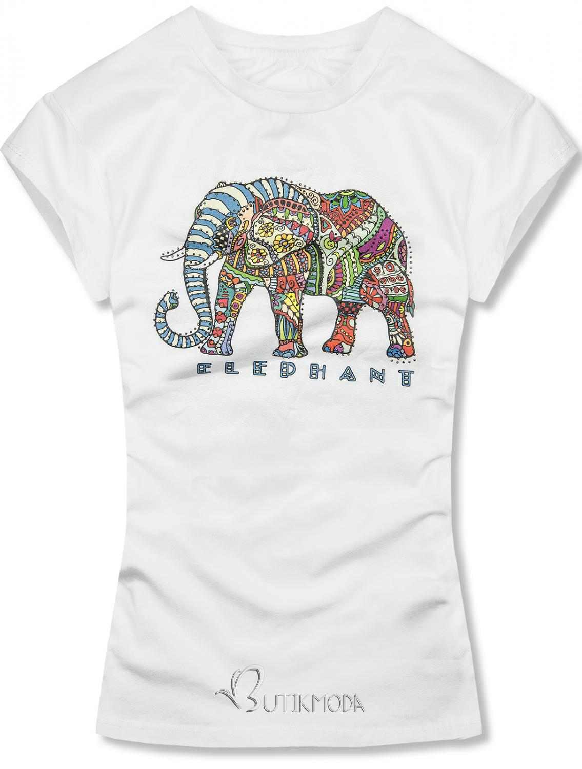 Tricou alb cu imprimeu ELEPHANT