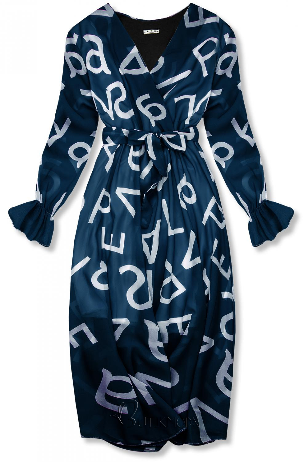 Rochie midi albastru închis cu imprimeu cu litere