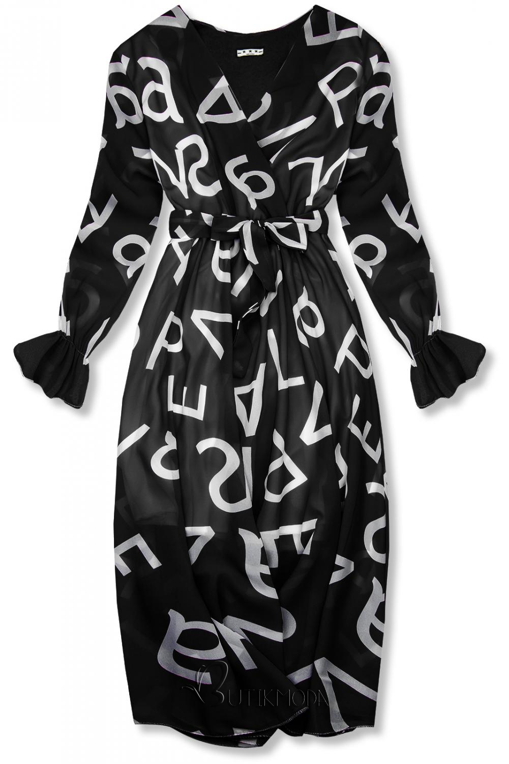 Rochie midi neagră cu imprimeu cu litere