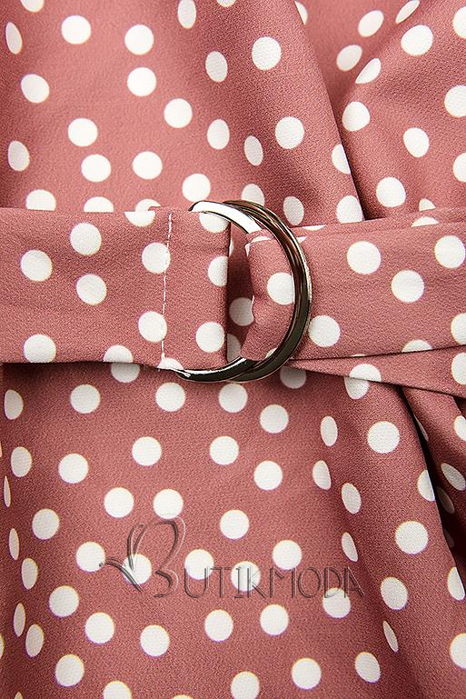 Rochie roz prăfuit cu buline și o geantă mică în talie
