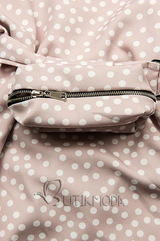 Rochie roz deschis cu buline și o geantă mică în talie