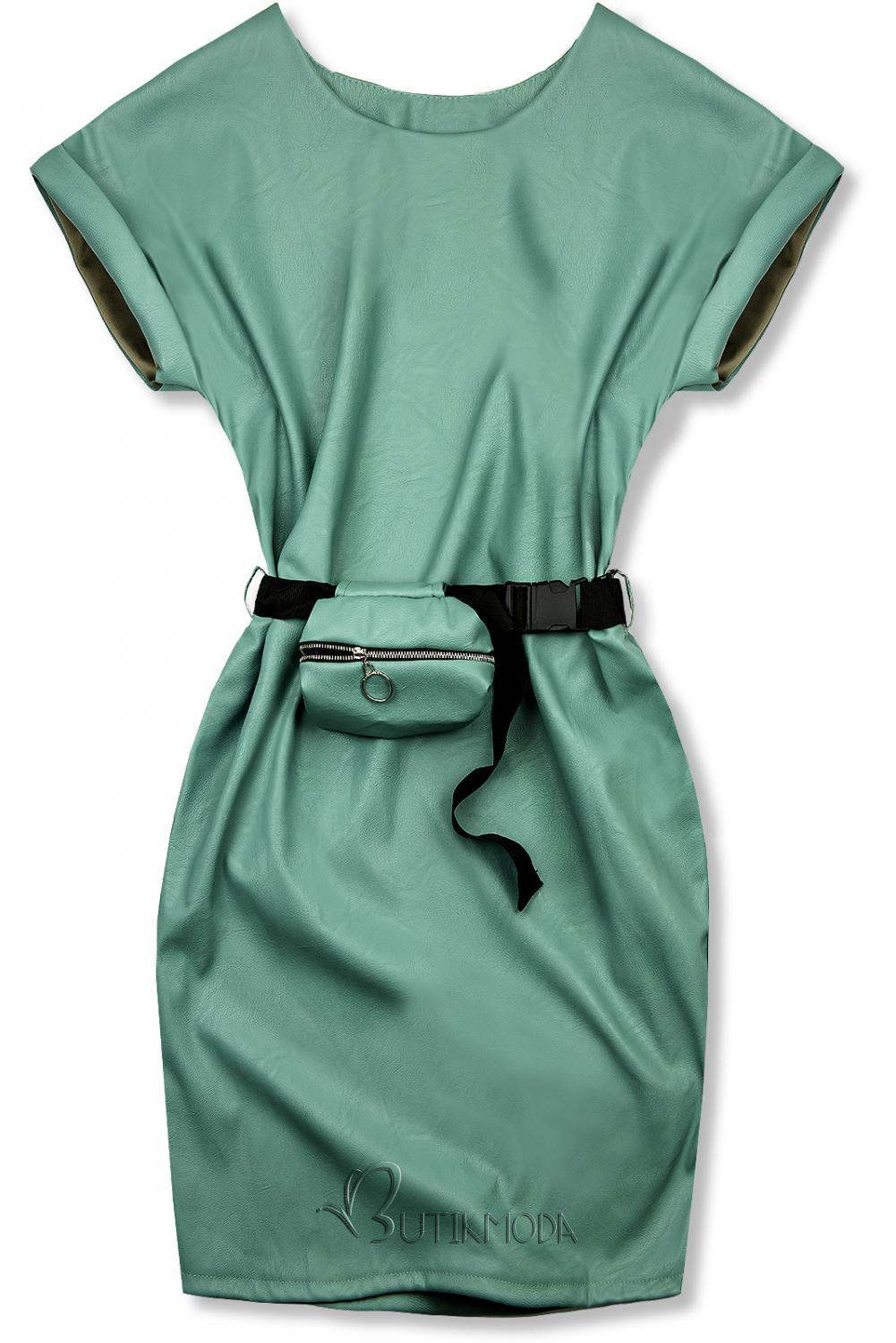 Rochie verde din imitație de piele