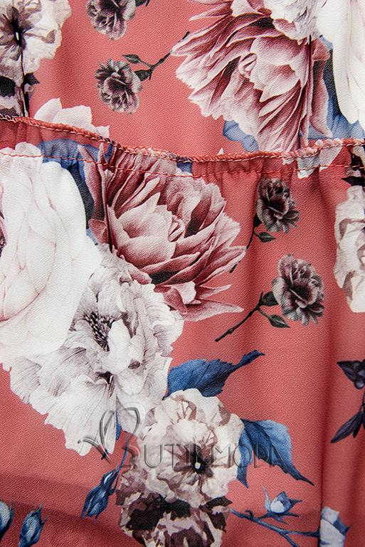 Rochie midi florală roșu cărămidă