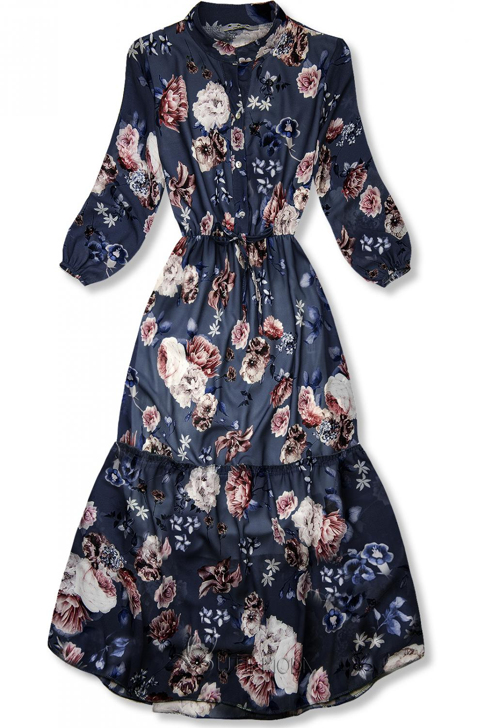 Rochie midi florală bleumarin