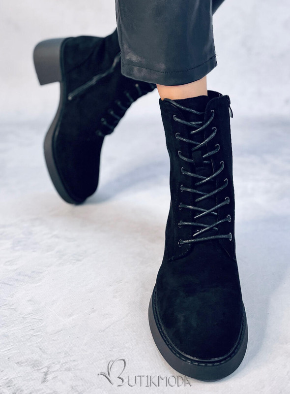 Pantofi cu șireturi și fermoar negri