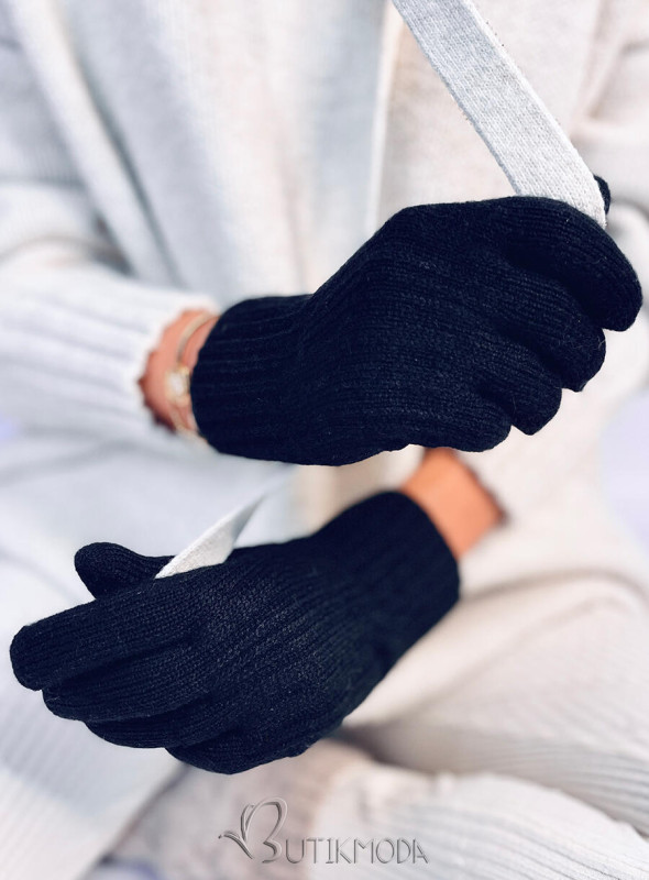 Mănuși cu model tricotat negre