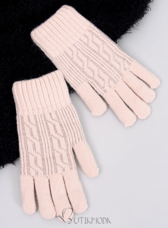 Mănuși cu model tricotat bej