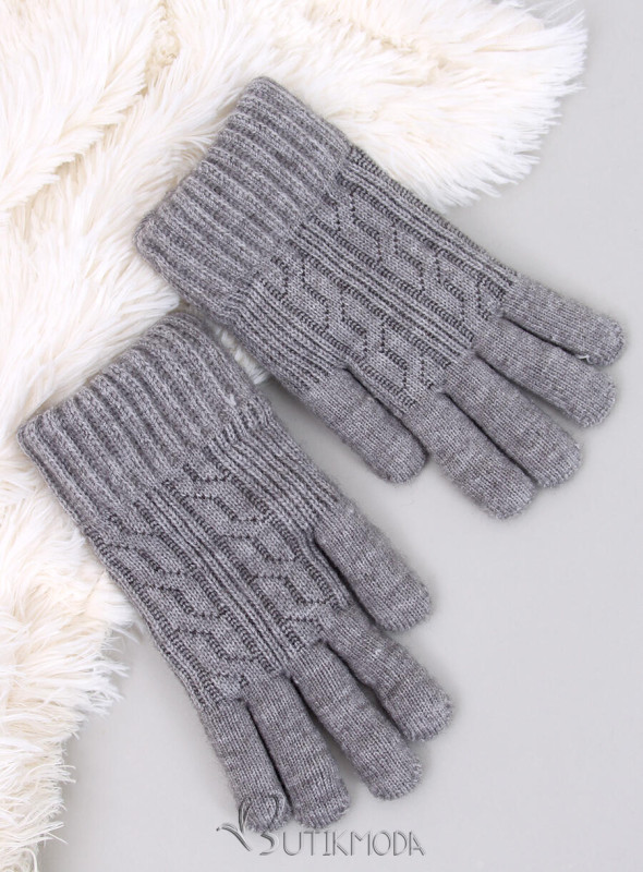 Mănuși cu model tricotat gri închis