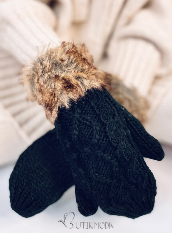 Mănuși negre cu model tricotat