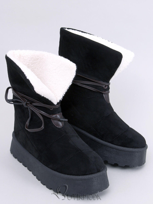 Cizme de zăpadă de culoare neagră cu blană artificială