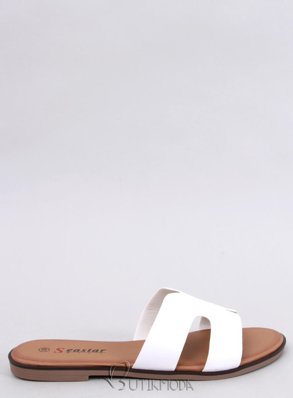 Șlapi de damă cu croială minimalistă albi