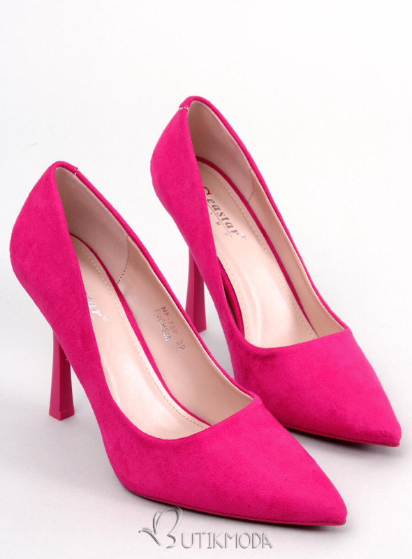 Pantofi stiletto roz din piele întoarsă ecologică
