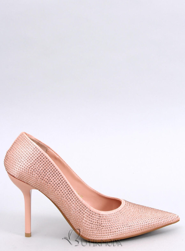 Pantofi stiletto roz șampanie cu zirconi