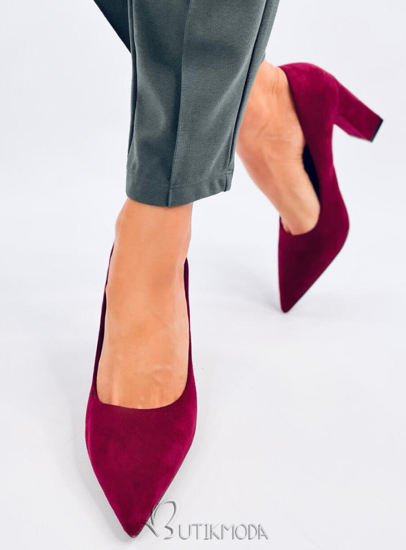 Pantofi stiletto din piele întoarsă roșu bordo