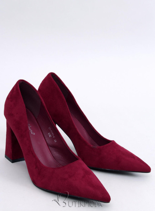 Pantofi stiletto din piele întoarsă roșu bordo