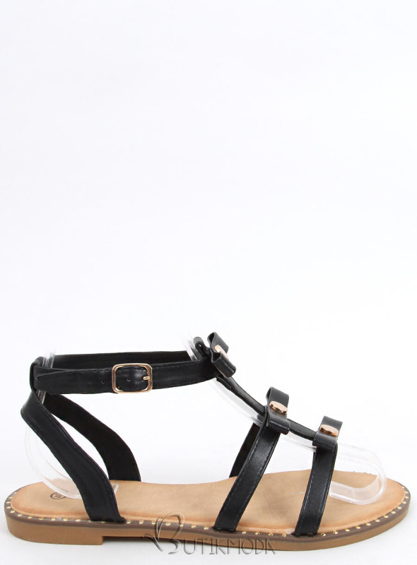 Sandale negre de vară cu funde