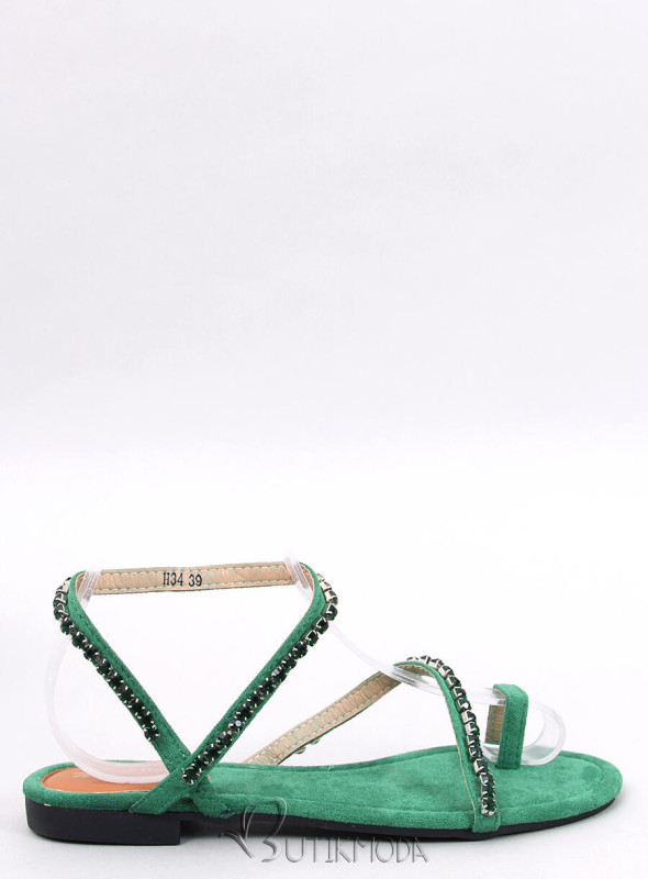 Sandale plate verzi cu zirconi