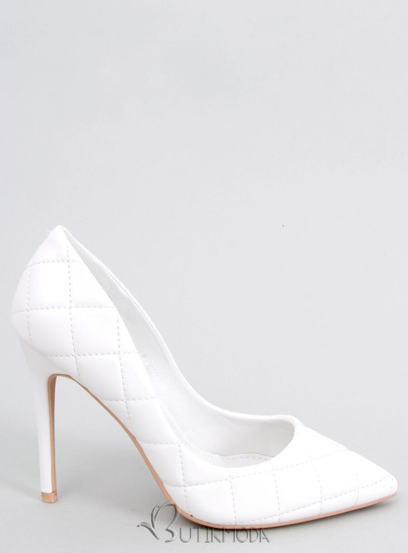 Pantofi stiletto albi cu aspect cusut