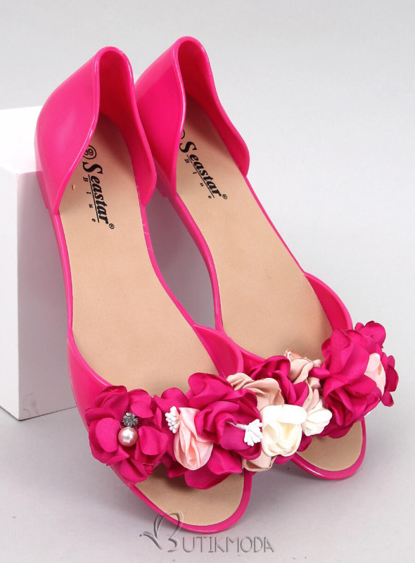 Sandale roz din cauciuc cu flori