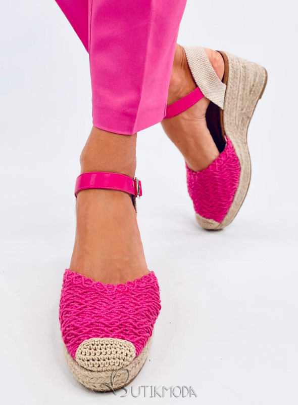 Sandale - espadrile pe toc pană roz