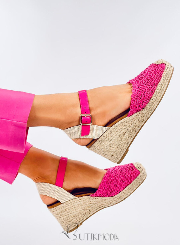 Sandale - espadrile pe toc pană roz