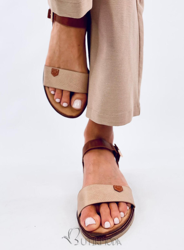 Sandale joase din piele ecologică bej/maro