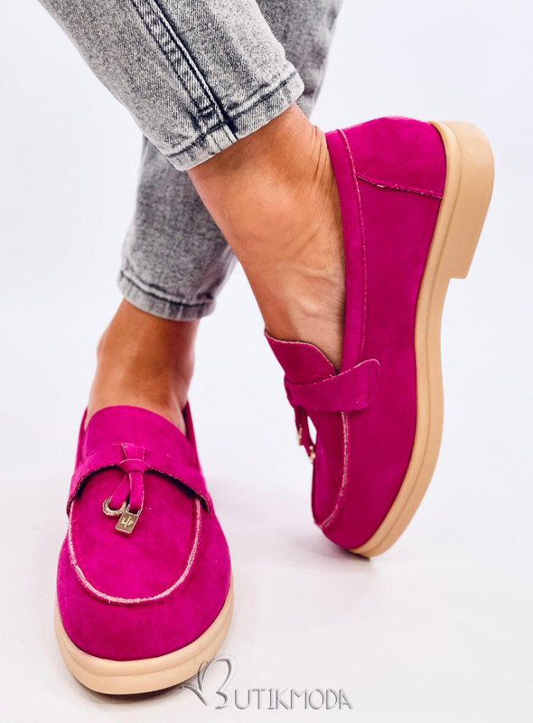 Mocasini de piele intoarsă fucsia Olivia