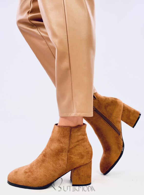 Botine cu toc maro caramel