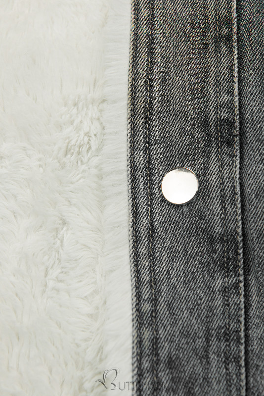 Jachetă gri denim cu blană albă