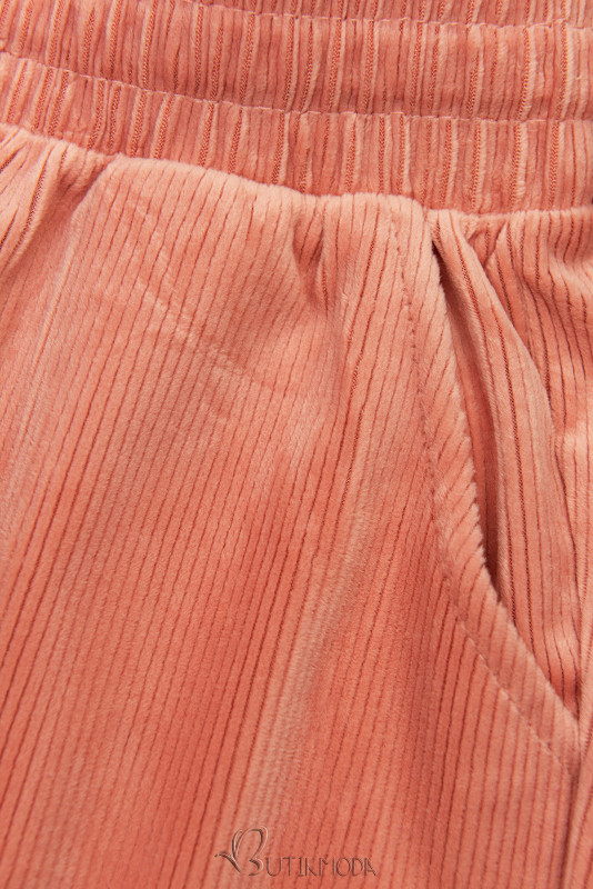 Pantaloni casual roz somon din catifea reiată