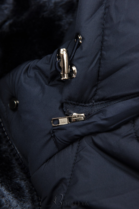 Jachetă bleumarin matlasată cu șnur în talie