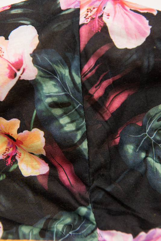 Hanorac negru cu imprimeu de hibiscus