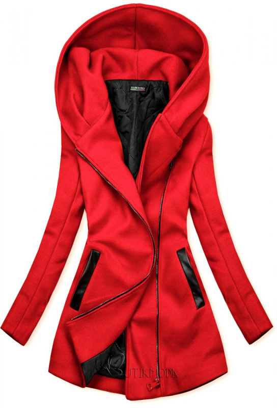 Palton roșu cu detalii din piele artificială