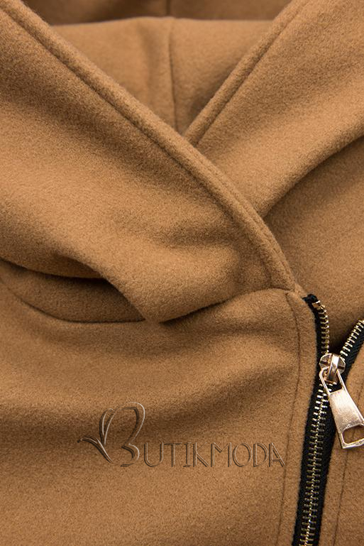 Palton maro cu detalii din piele artificială