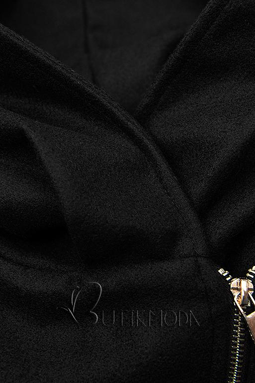 Palton negru cu detalii din piele artificială