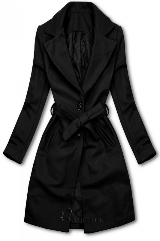 Palton negru cu cordon