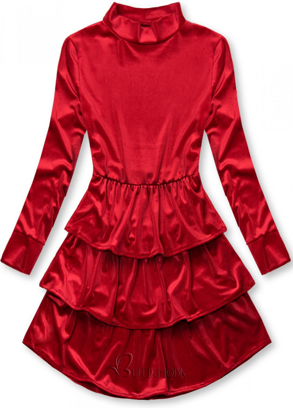 Rochie roșie din catifea cu volane